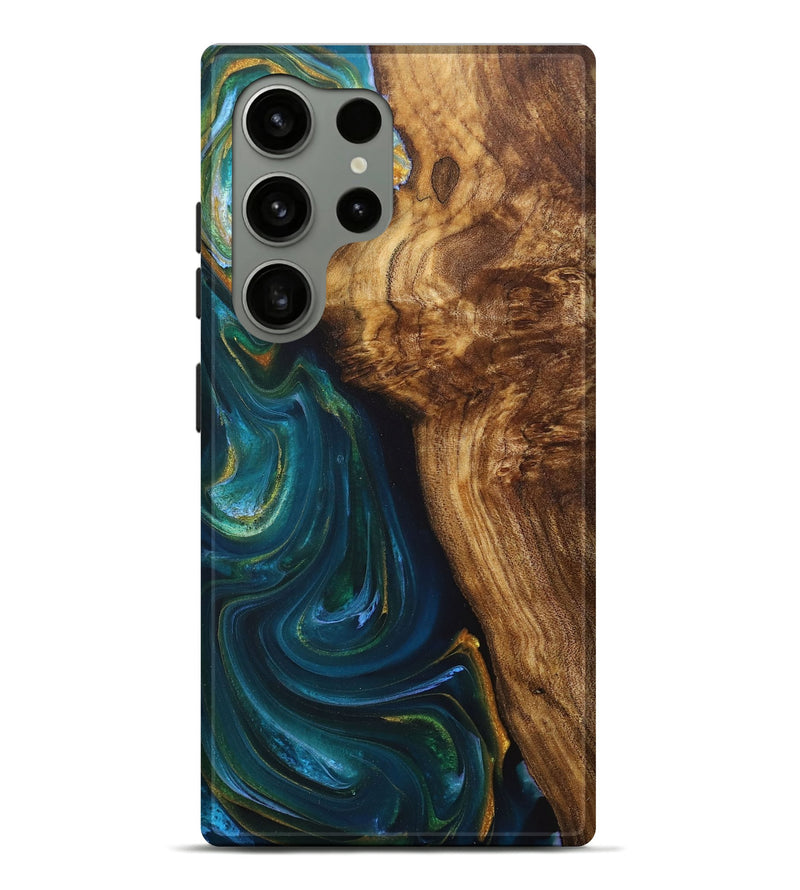 Galaxy S24 Ultra Wood+Resin Live Edge Phone Case - Rafael (Teal & Gold, 717469)
