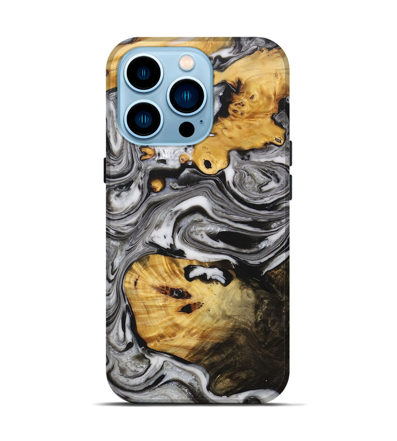 iPhone 14 Pro Wood+Resin Live Edge Phone Case - Abram (Black & White, 717472)