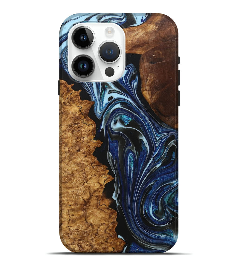 iPhone 15 Pro Max Wood+Resin Live Edge Phone Case - Jay (Black & White, 717474)