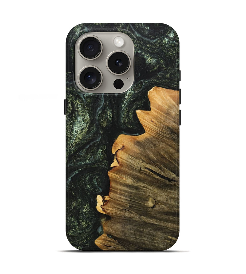 iPhone 16 Pro Wood+Resin Live Edge Phone Case - Blakely (Green, 717477)