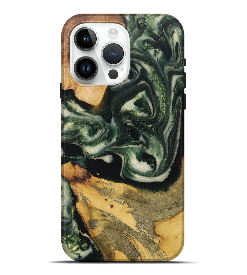 iPhone 15 Pro Max Wood+Resin Live Edge Phone Case - Wendy (Green, 717484)