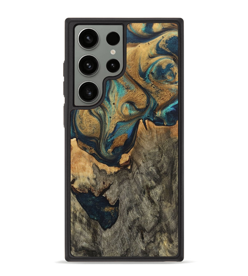 Galaxy S23 Ultra Wood+Resin Phone Case - Doris (Teal & Gold, 717646)