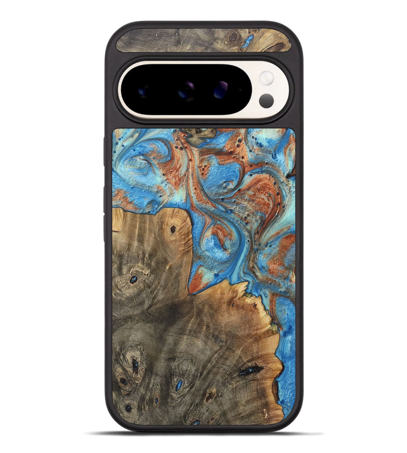 Pixel 9 Pro XL Wood+Resin Phone Case - Sallie (Teal & Gold, 717678)