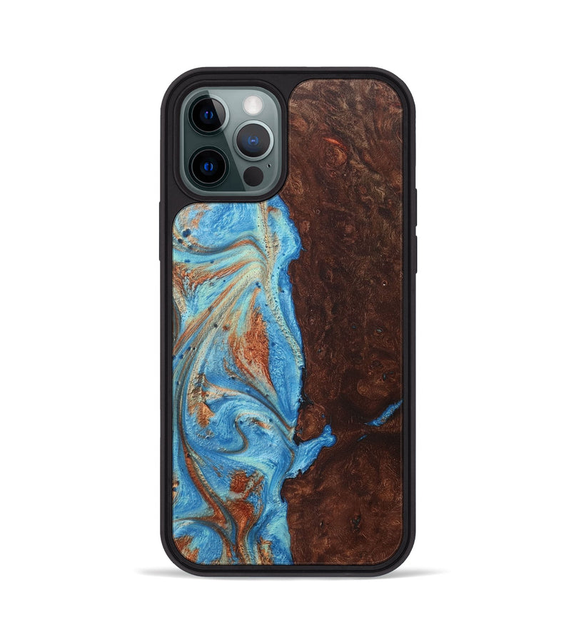 iPhone 12 Pro Wood+Resin Phone Case - Teagan (Teal & Gold, 717679)