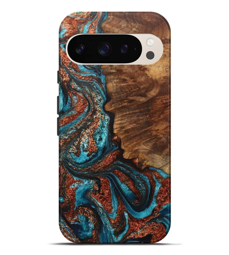 Pixel 9 Pro XL Wood+Resin Live Edge Phone Case - Lyla (Teal & Gold, 717923)