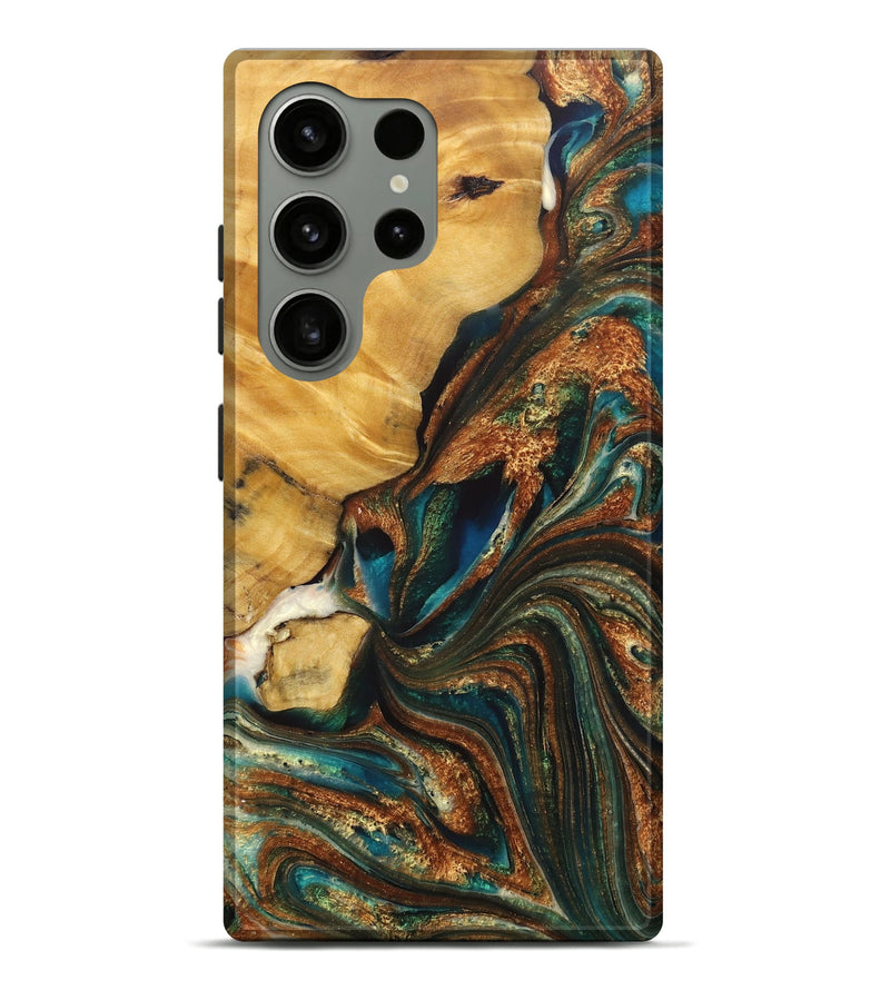 Galaxy S24 Ultra Wood+Resin Live Edge Phone Case - Anthony (Teal & Gold, 717929)