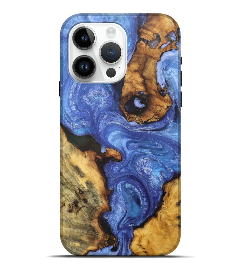 iPhone 15 Pro Max Wood+Resin Live Edge Phone Case - Imogene (Blue, 717933)