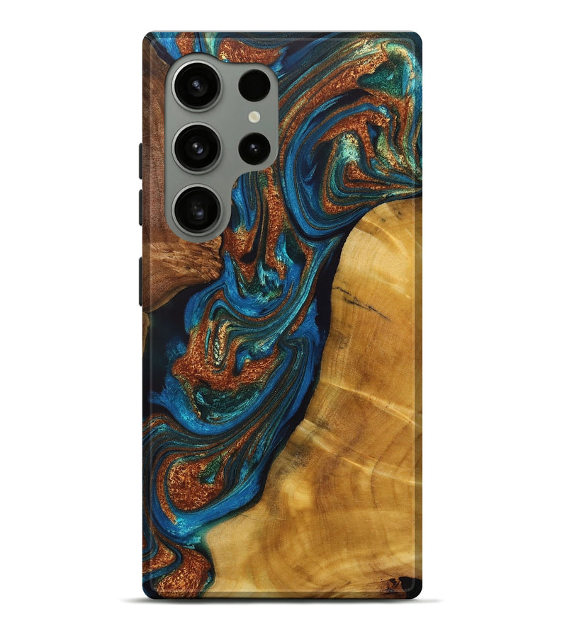 Galaxy S24 Ultra Wood+Resin Live Edge Phone Case - Darla (Teal & Gold, 717939)