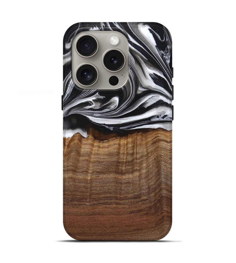 iPhone 16 Pro Wood+Resin Live Edge Phone Case - Reese (Black & White, 717940)