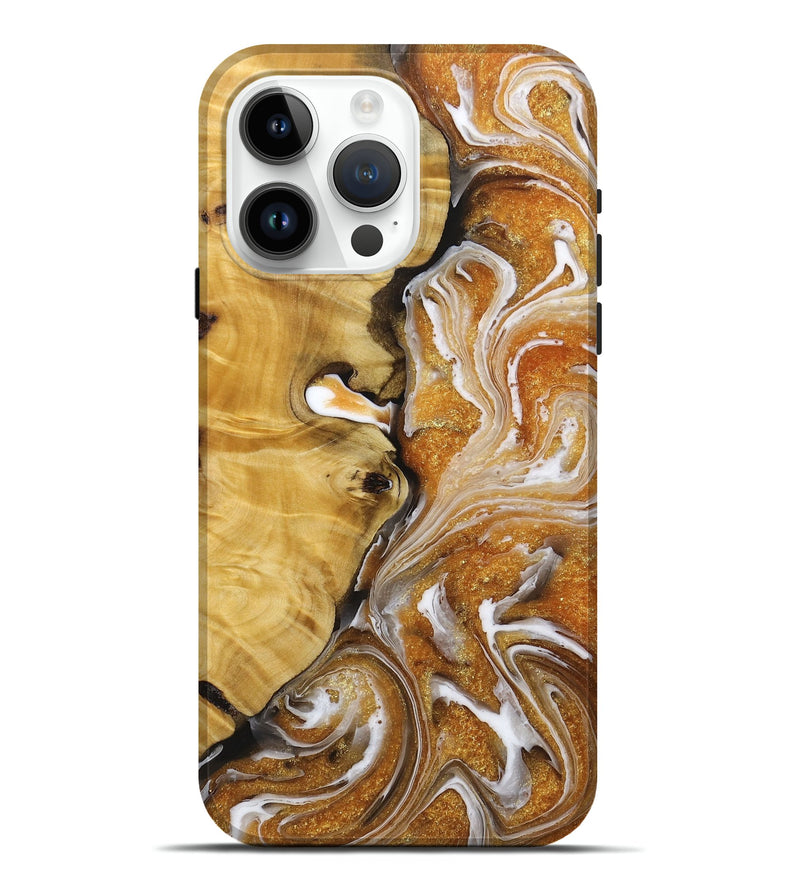 iPhone 15 Pro Max Wood+Resin Live Edge Phone Case - Anastasia (Black & White, 717956)