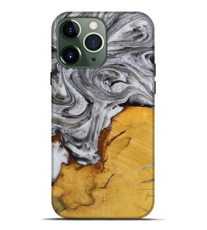 iPhone 13 Pro Max Wood+Resin Live Edge Phone Case - Ellen (Black & White, 717957)