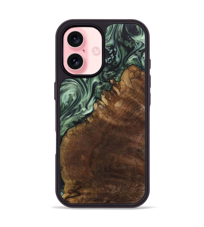 iPhone 16 Wood+Resin Phone Case - Brooke (Green, 718048)