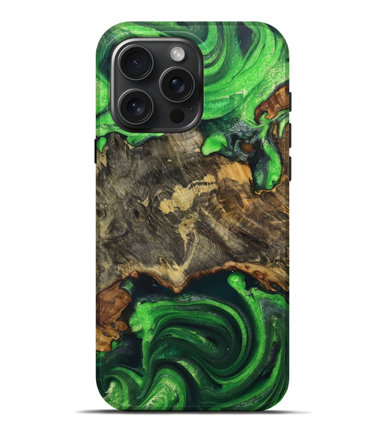 iPhone 16 Pro Max Wood+Resin Live Edge Phone Case - Madyson (Green, 718226)