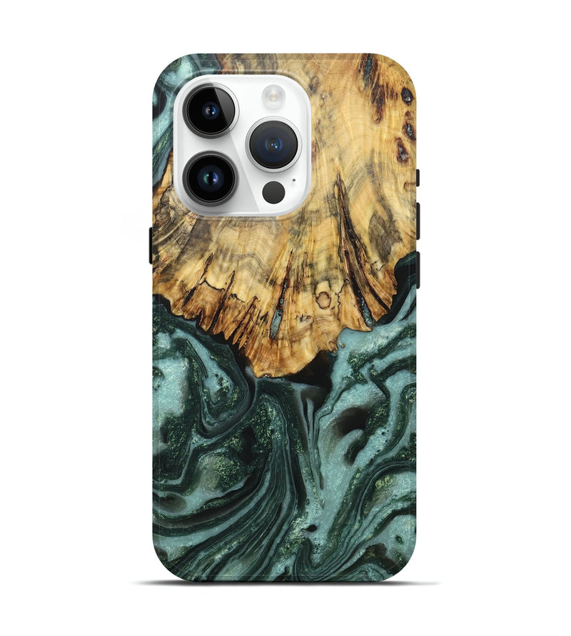 iPhone 15 Pro Wood+Resin Live Edge Phone Case - Carlton (Green, 718228)