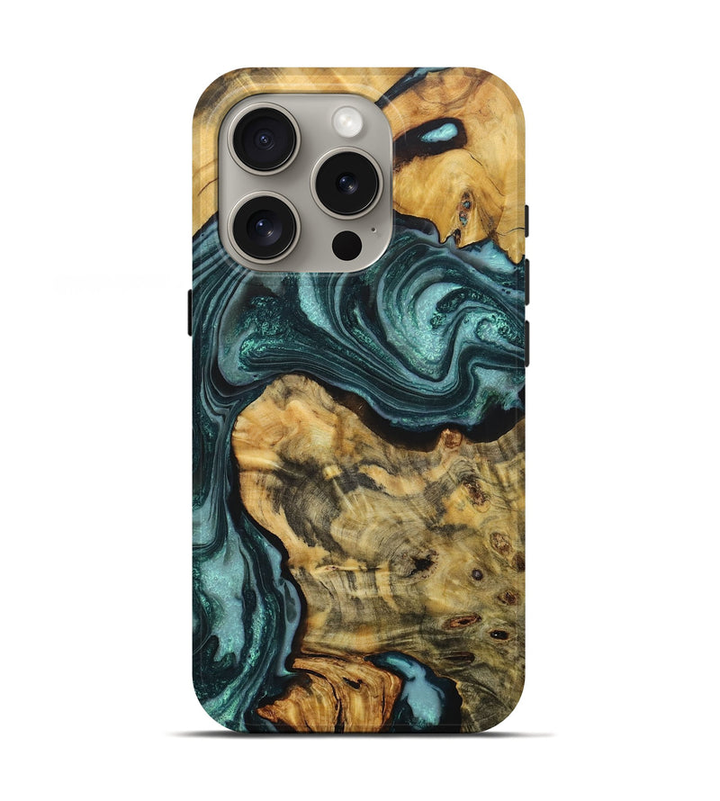 iPhone 16 Pro Wood+Resin Live Edge Phone Case - Everlee (Green, 718231)