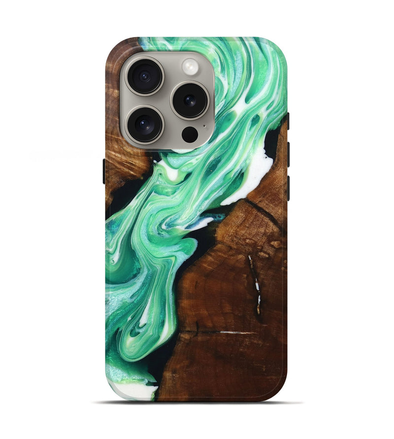 iPhone 16 Pro Wood+Resin Live Edge Phone Case - Major (Green, 718233)