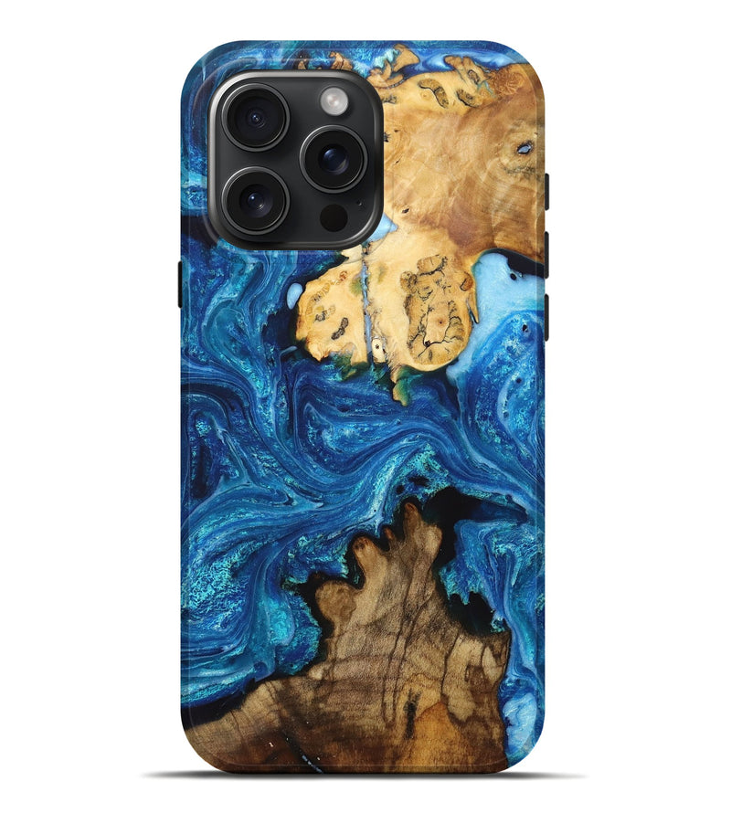 iPhone 16 Pro Max Wood+Resin Live Edge Phone Case - Elias (Green, 718235)