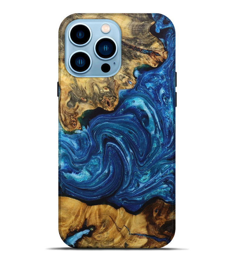 iPhone 14 Pro Max Wood+Resin Live Edge Phone Case - Norman (Blue, 718236)