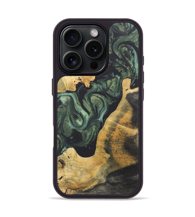 iPhone 16 Pro Wood+Resin Phone Case - Lottie (Green, 718898)
