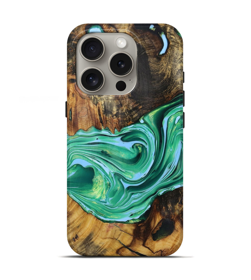 iPhone 16 Pro Wood+Resin Live Edge Phone Case - Ariana (Green, 719290)