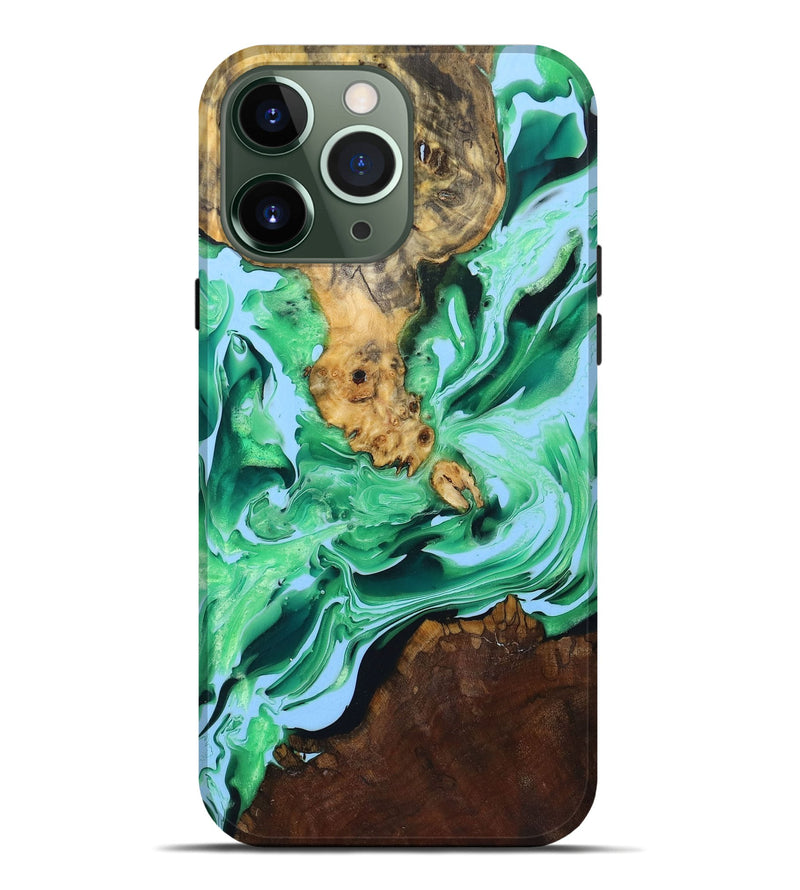 iPhone 13 Pro Max Wood+Resin Live Edge Phone Case - Fatima (Green, 719296)