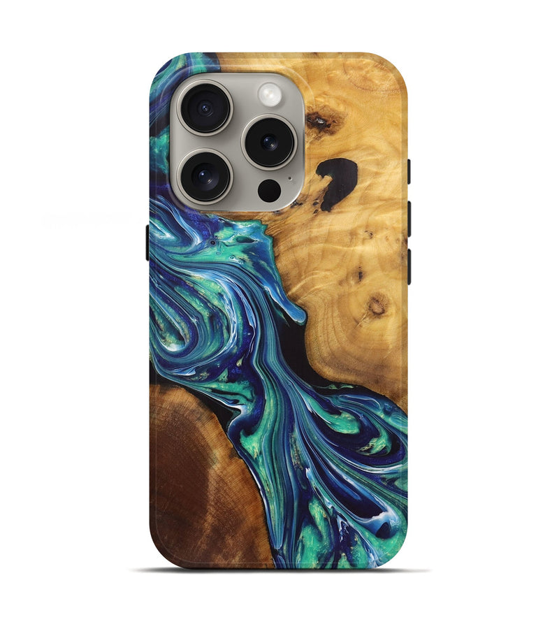 iPhone 16 Pro Wood+Resin Live Edge Phone Case - Milo (Blue, 719313)
