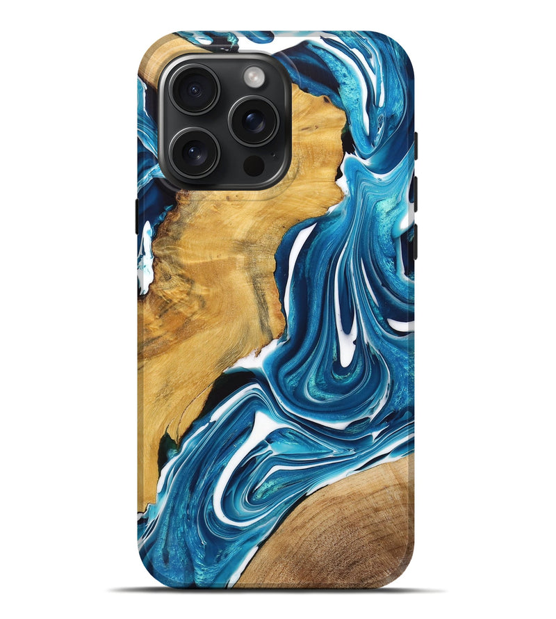 iPhone 16 Pro Max Wood+Resin Live Edge Phone Case - Craig (Blue, 719315)