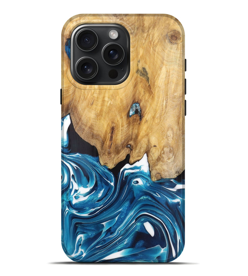 iPhone 16 Pro Max Wood+Resin Live Edge Phone Case - Ariyah (Blue, 719318)