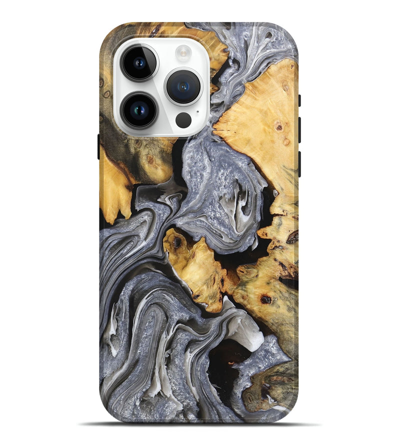iPhone 15 Pro Max Wood+Resin Live Edge Phone Case - Brynlee (Black & White, 719327)