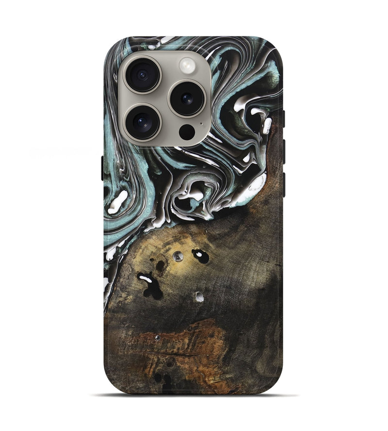 iPhone 16 Pro Wood+Resin Live Edge Phone Case - Miriam (Black & White, 719328)