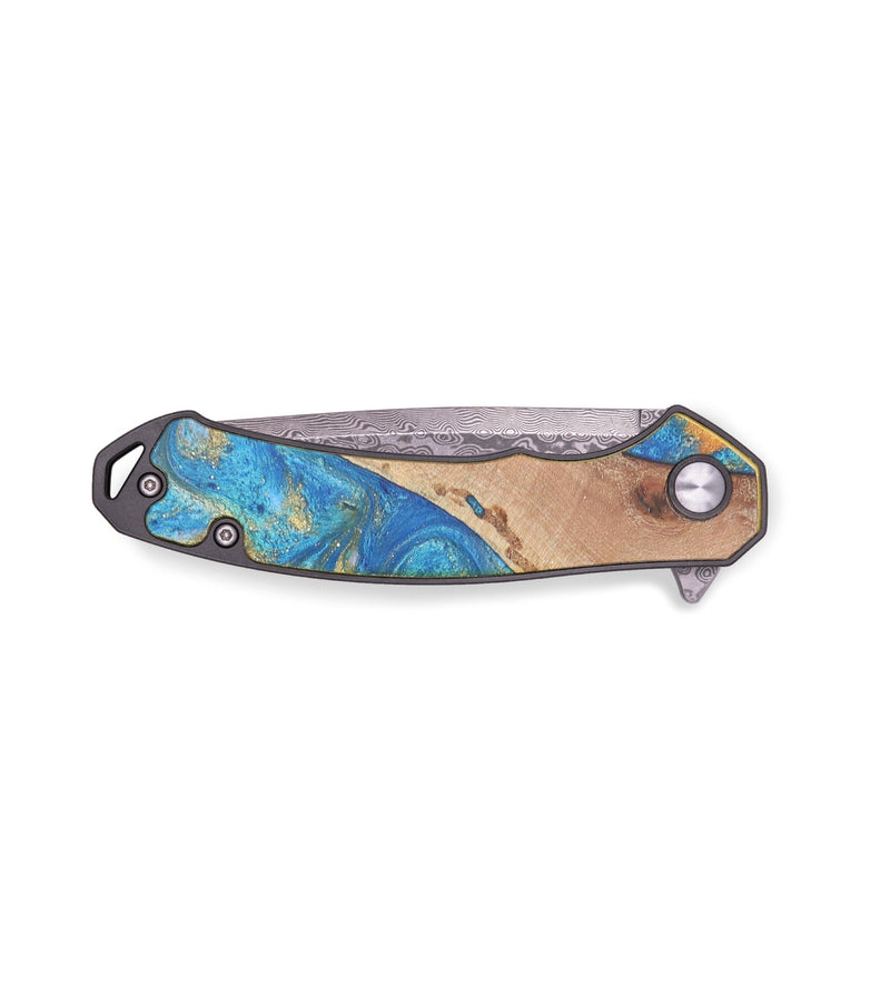 EDC Wood+Resin Pocket Knife - Fred (Teal & Gold, 719402)