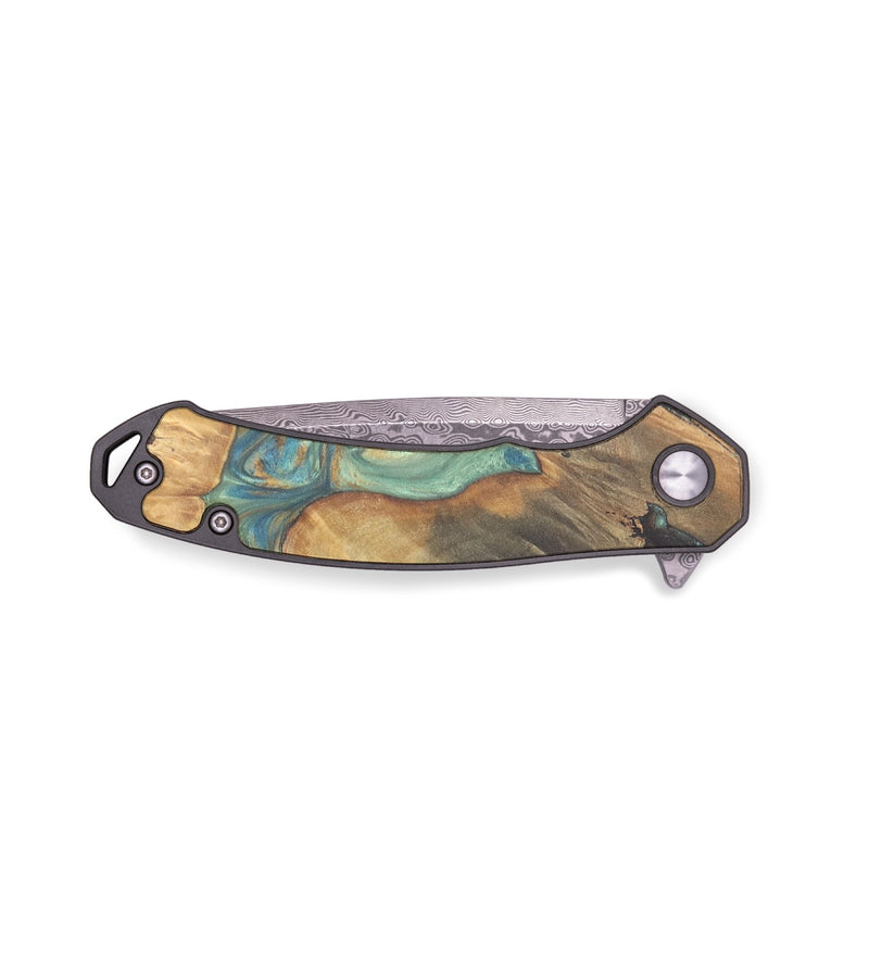 EDC Wood+Resin Pocket Knife - Judah (Teal & Gold, 719403)