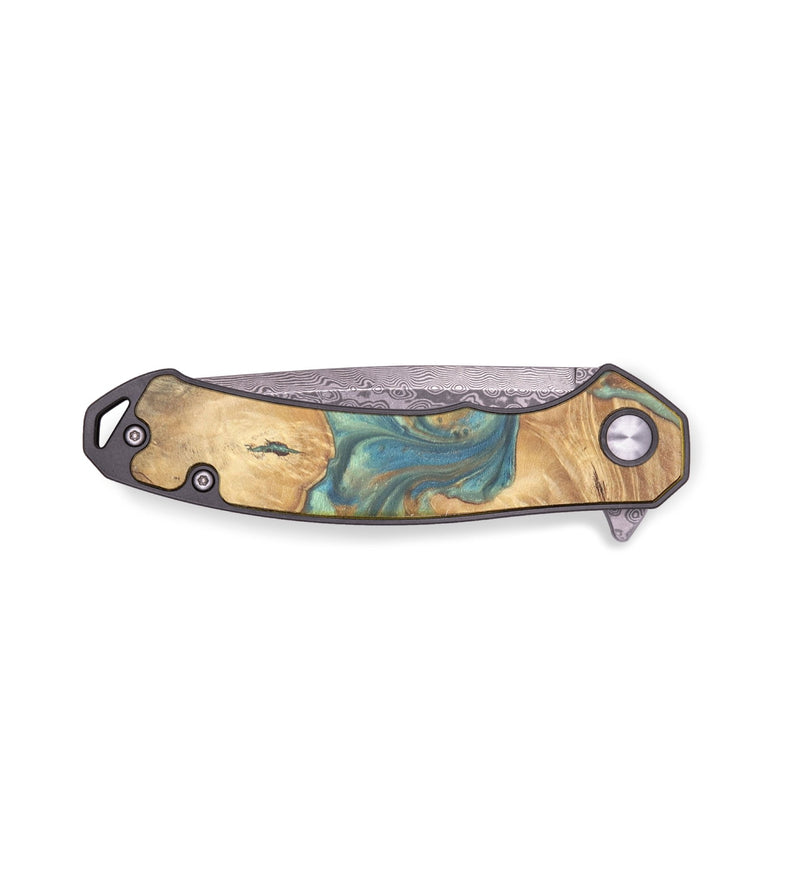 EDC Wood+Resin Pocket Knife - Mathew (Teal & Gold, 719404)