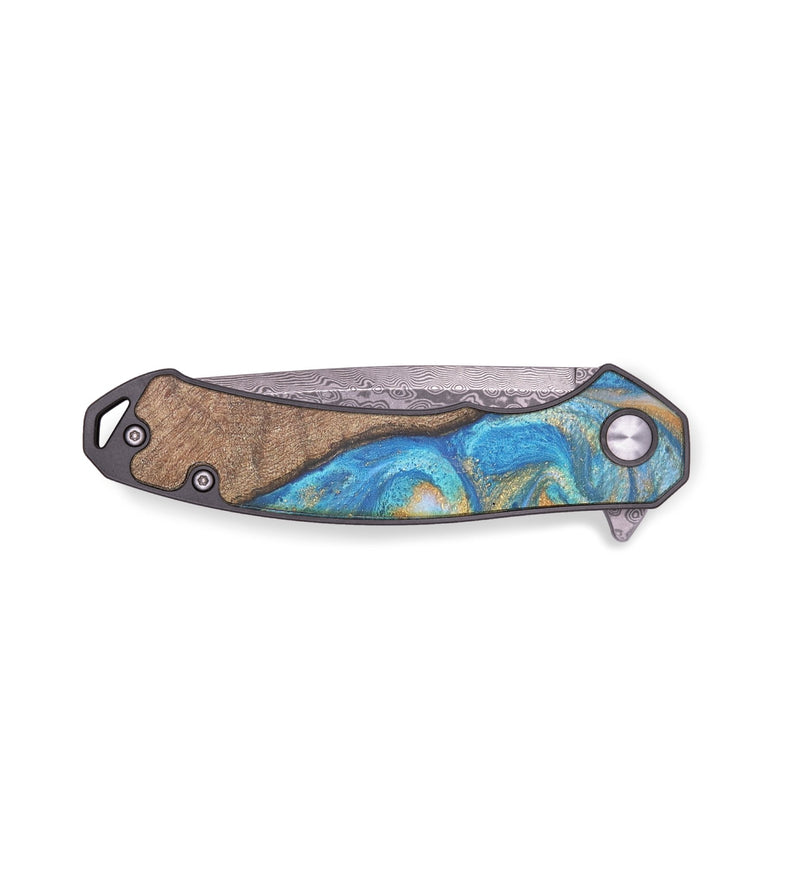 EDC Wood+Resin Pocket Knife - Amie (Teal & Gold, 719406)