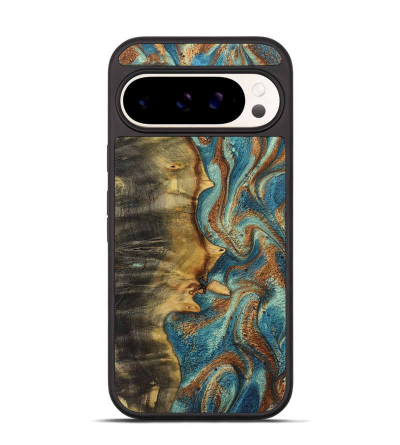 Pixel 9 Wood+Resin Phone Case - Brooklyn (Teal & Gold, 719485)