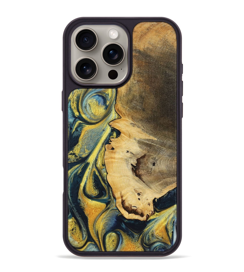 iPhone 16 Pro Max Wood+Resin Phone Case - Lincoln (Teal & Gold, 719576)