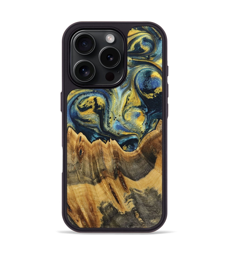 iPhone 16 Pro Wood+Resin Phone Case - Chase (Teal & Gold, 719585)