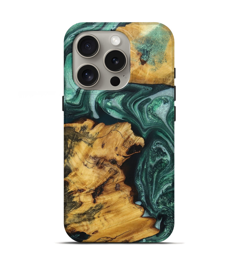 iPhone 16 Pro Wood+Resin Live Edge Phone Case - Zion (Green, 719599)