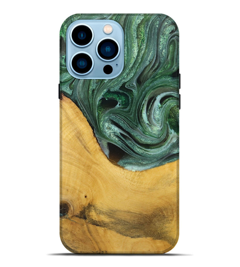 iPhone 14 Pro Max Wood+Resin Live Edge Phone Case - Carrie (Green, 719600)