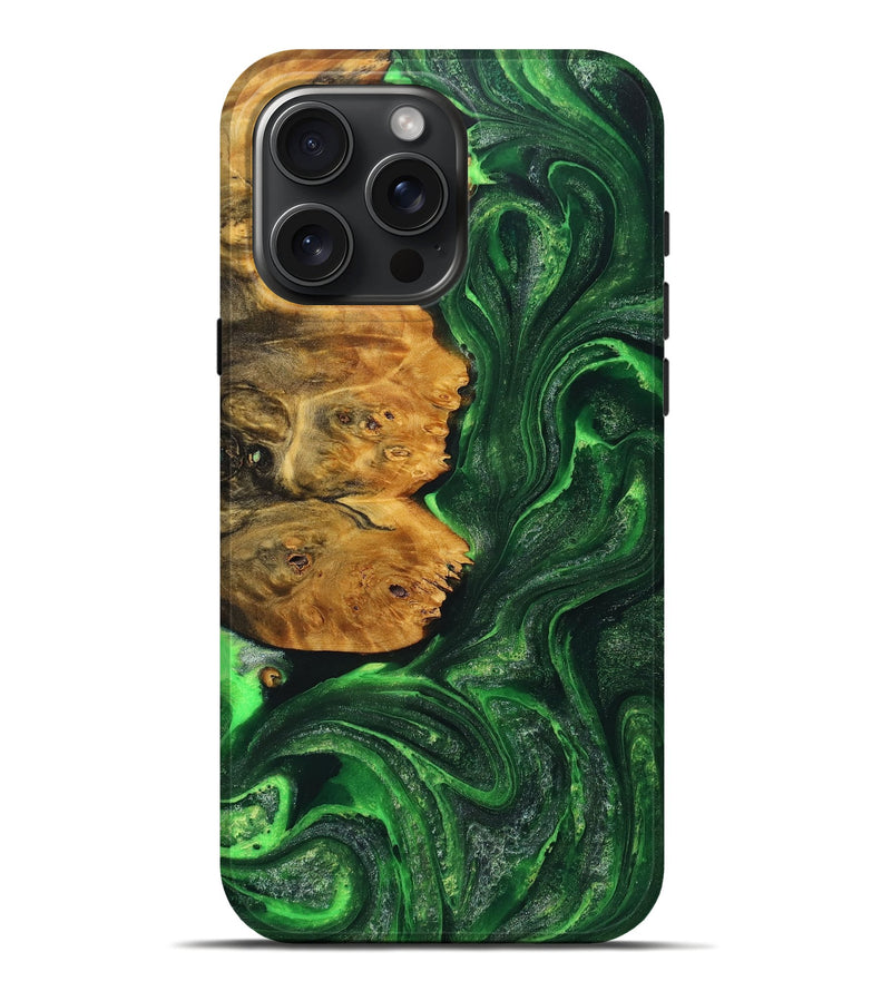 iPhone 16 Pro Max Wood+Resin Live Edge Phone Case - Judith (Green, 719601)
