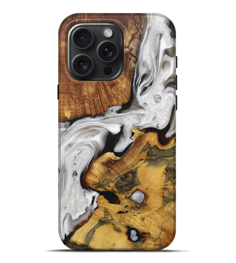 iPhone 16 Pro Max Wood+Resin Live Edge Phone Case - Rose (Black & White, 719615)