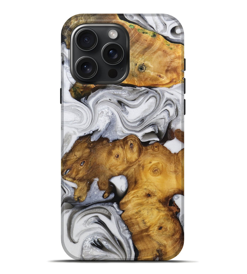 iPhone 16 Pro Max Wood+Resin Live Edge Phone Case - Izabella (Black & White, 719617)