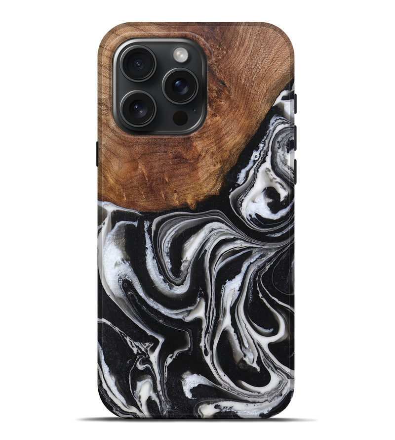 iPhone 16 Pro Max Wood+Resin Live Edge Phone Case - Eileen (Black & White, 719620)