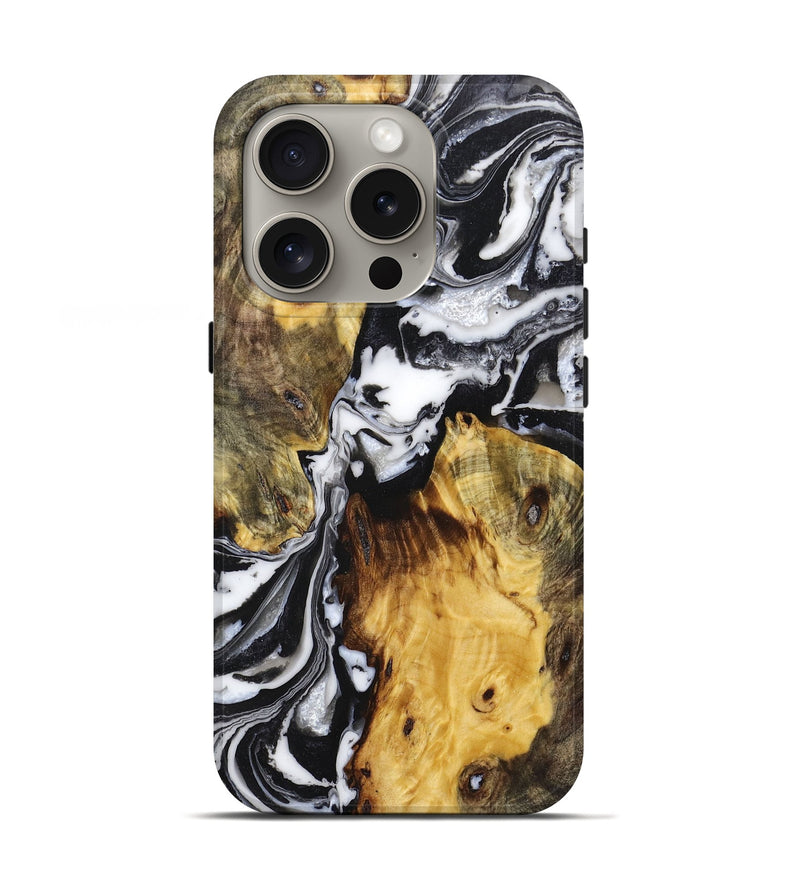 iPhone 16 Pro Wood+Resin Live Edge Phone Case - Barrett (Black & White, 719621)