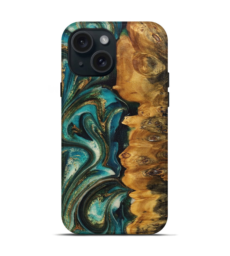 iPhone 15 Wood+Resin Live Edge Phone Case - Kathryn (Pure Black, 719630)