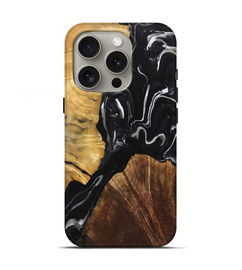 iPhone 16 Pro Wood+Resin Live Edge Phone Case - Mike (Black & White, 719789)