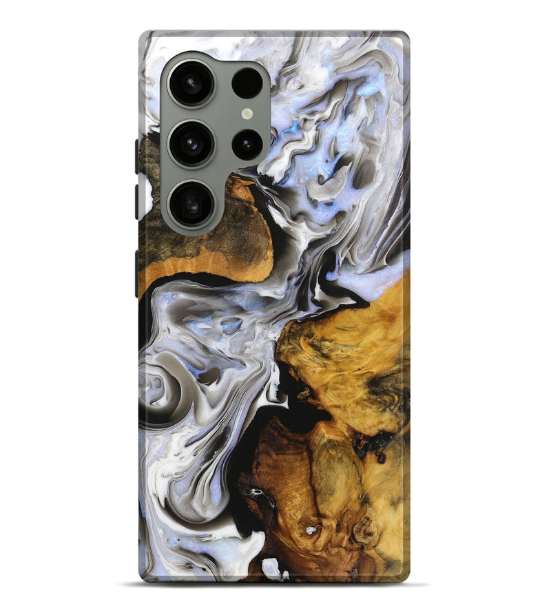 Galaxy S24 Ultra Wood+Resin Live Edge Phone Case - Brandi (Black & White, 719792)
