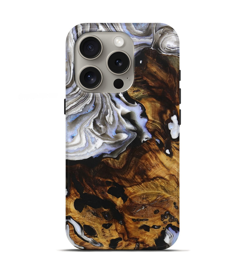 iPhone 16 Pro Wood+Resin Live Edge Phone Case - Claudia (Black & White, 719793)