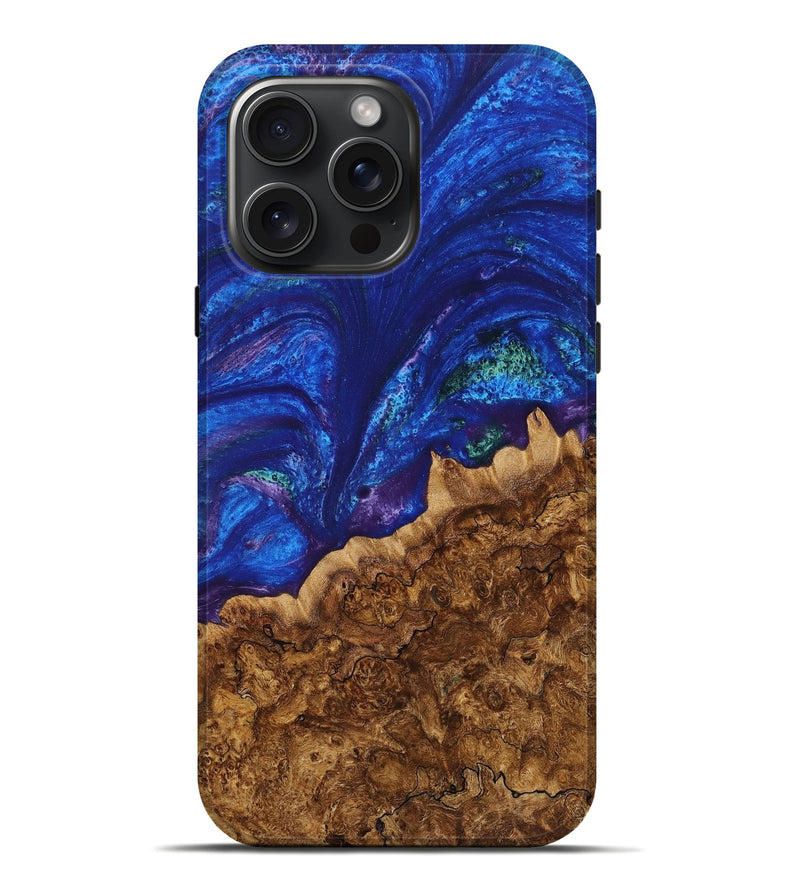 iPhone 16 Pro Max Wood+Resin Live Edge Phone Case - Laura (Blue, 719796)