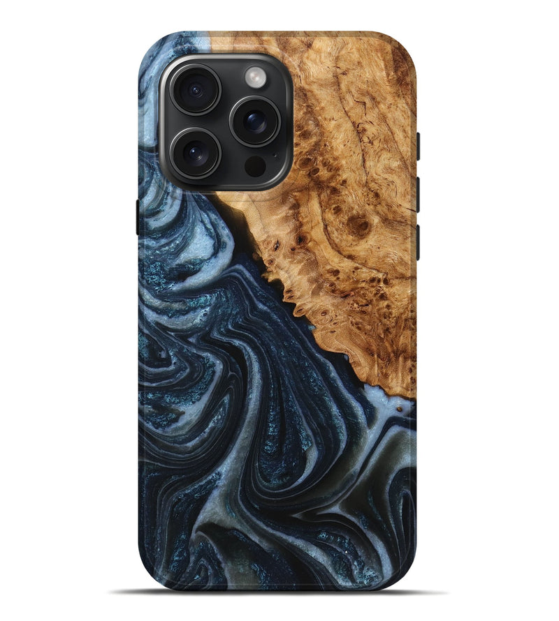 iPhone 16 Pro Max Wood+Resin Live Edge Phone Case - Tammy (Blue, 719797)